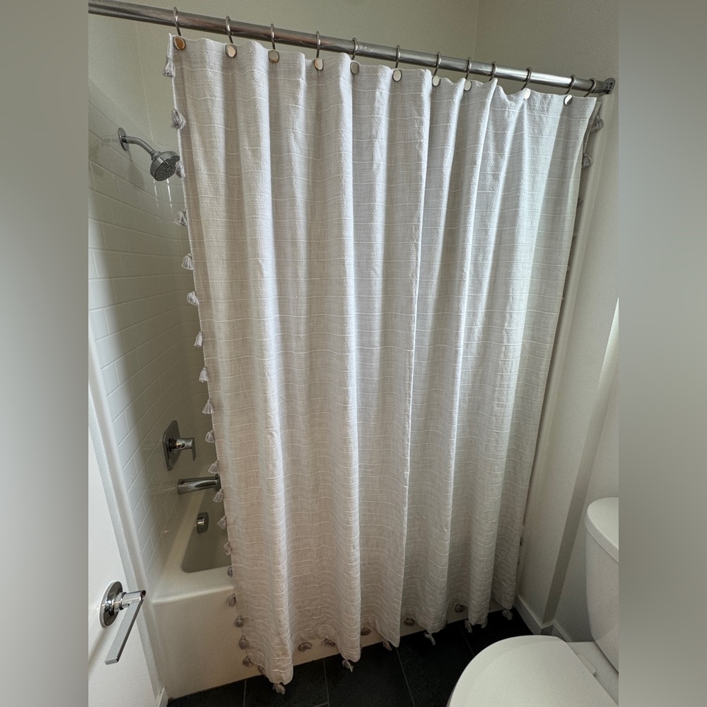 West Elm Stripe Jacquard Shower Curtain, Frost Gray, 72"x74" - Picture 4 of 10